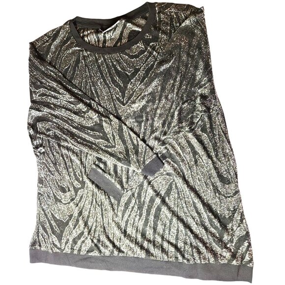 Animal print blouse Jennifer Lopez Womens Metallic Black Silver Zebra Top 1X - Picture 1 of 4